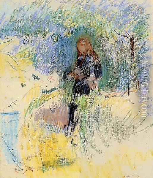 Young Woman Holding A Dog In Her Arms Oil Painting - Berthe Morisot