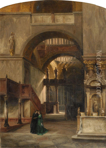 Interno Di Chiesa Oil Painting - Leopoldina Borzino