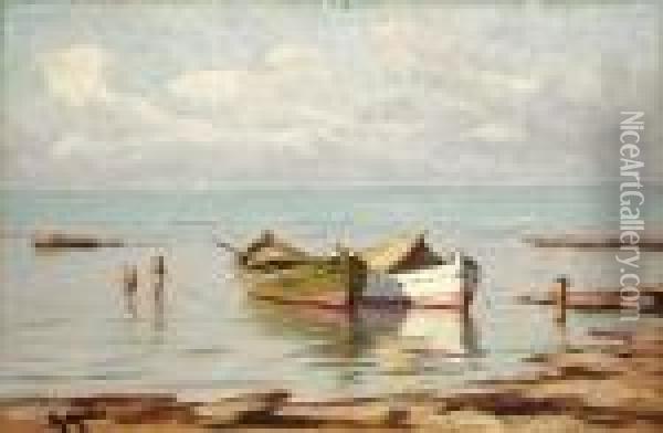 Barche All'ormeggio Oil Painting - Renuccio Renucci