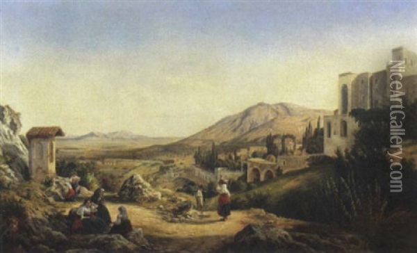 Vita Popolare In Collina Oil Painting - Julius O. Montalant