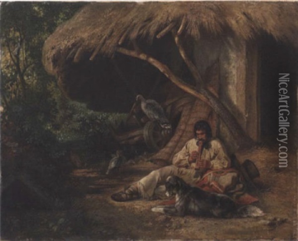 Robinson Crusoe And His Dog Oil Painting - Eugen Adam