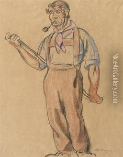 Appenzell Man With Pipe. Oil Painting - Albert Sebastian Oesch