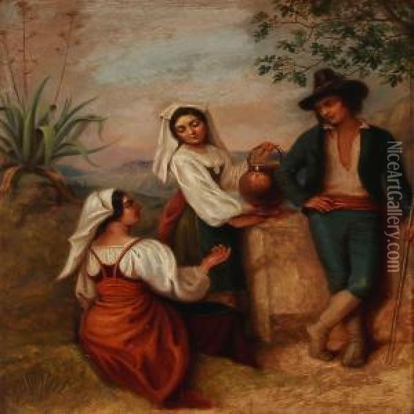 Scene With Three Italians Oil Painting - Frank William Warwick Topham