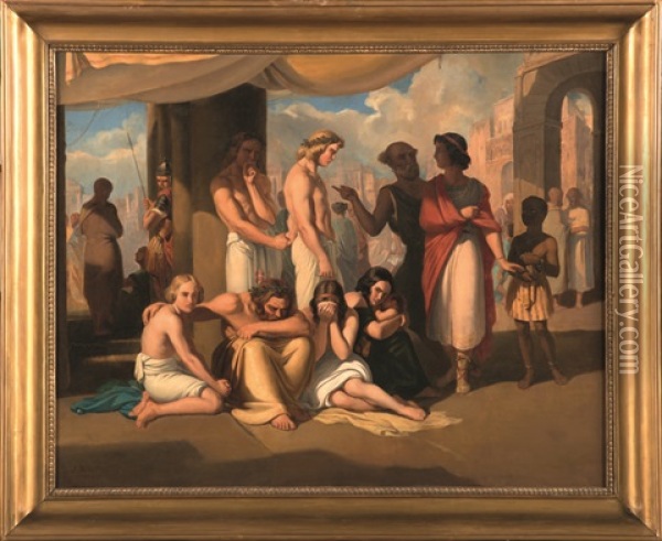Le Marche Aux Esclaves A Rome Oil Painting - Jules Hebert