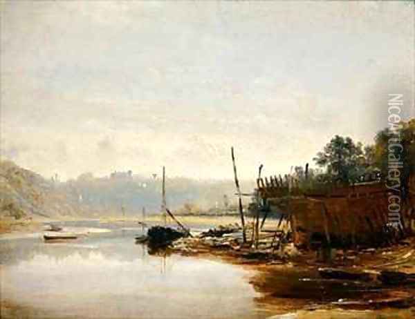 Boat Building near Dinan Brittany Oil Painting - Francis Danby