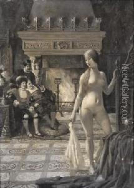 Femme Nue Devant Un Roi Oil Painting - Louis Chalon
