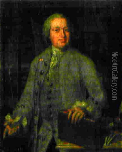 Portrat Eines In Seiner Bibliothek Stehenden Mannes Oil Painting - Emmanuel Jakob Handmann