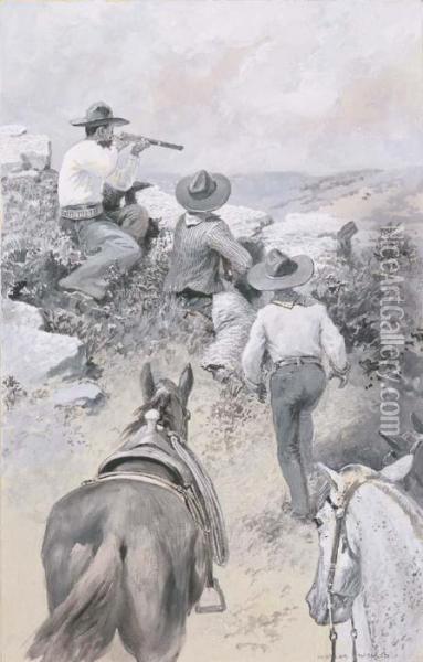 Cowboys Shooting Oil Painting - Charles George Copeland