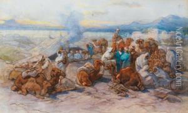 Un Campement Arabe Oil Painting - Guido Bach