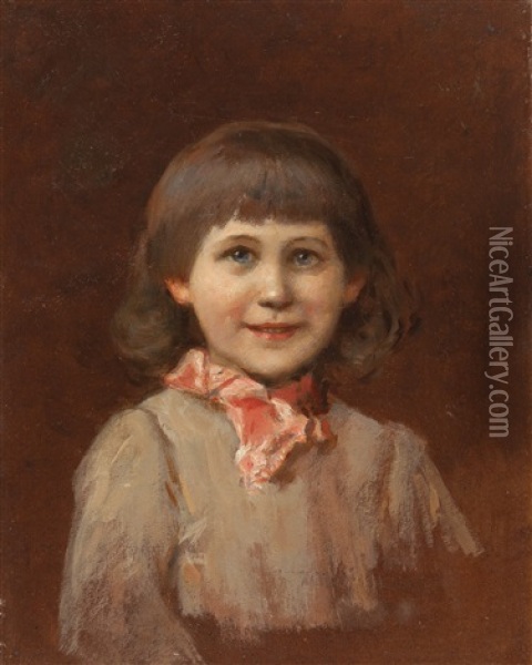 Bildnis Eines Madchens Mit Rotem Halstuch Oil Painting - Albert von Keller