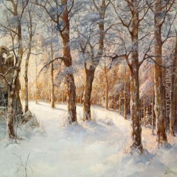 Sunny Day In The Woods, Winter Oil Painting - Karl Rosen