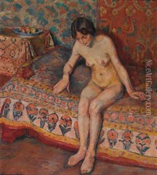 Sittende Akt I Interior Oil Painting - Severin Grande