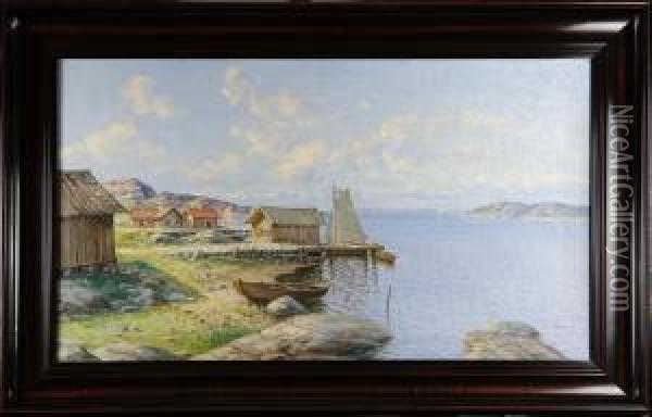 Fiskebodar I Sommarskargard Oil Painting - Leonard Wiedh