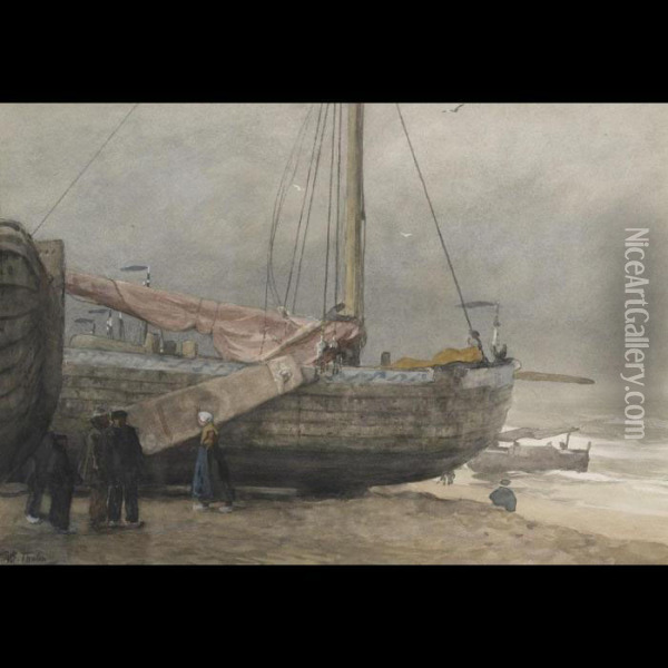 Fisherfolk On The Beach Oil Painting - Willem Bastiaan Tholen