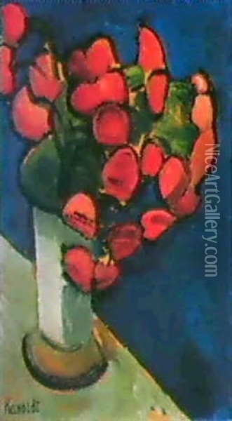 Blumen In Vase. Oil Painting - Alexander Kanoldt