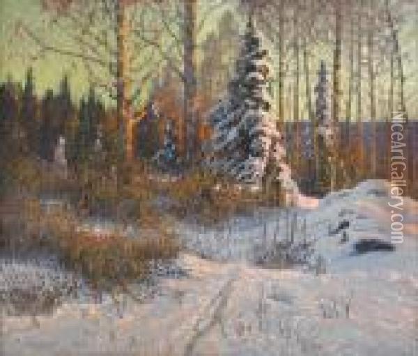 Vinterlandskap Oil Painting - Anshelm Schultzberg