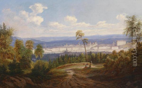 View From The Postlingberg Over Linz Oil Painting - Josef Edelbacher