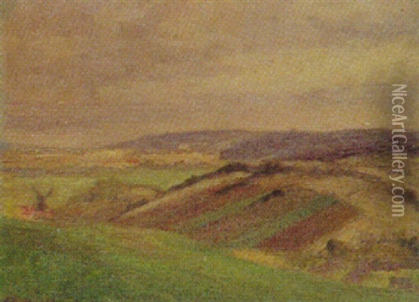 Hugelige Landschaft Mit Windmuhle Oil Painting - Alfred Hermann Helberger