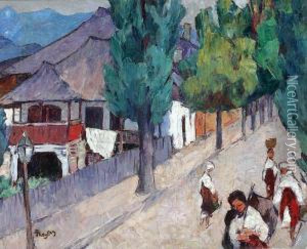 Street From Curtea De Arges Oil Painting - Ion Theodorescu Sion