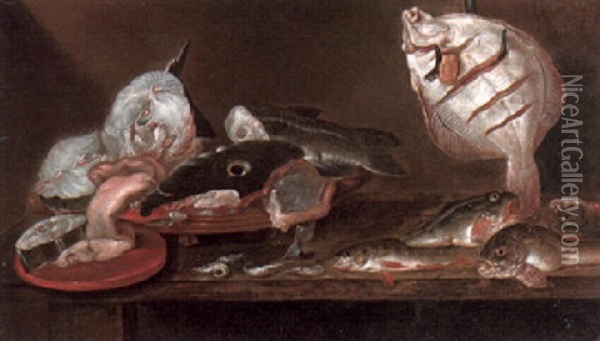 Still Life Of Various Fish On A Tabletop Oil Painting - Alexander Adriaenssen the Elder