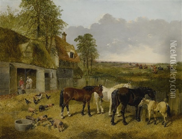 A Peaceful Farmstead Oil Painting - John Frederick Herring the Younger
