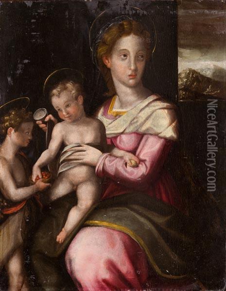 Vergine Col Bambino E San Giovannino Oil Painting - Domenico Puligo