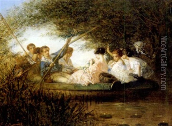 Eine Romantische Bootspartie Oil Painting - Charles Edouard de Beaumont