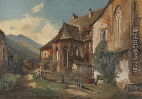 Kloster In Tirol, Im Hintergrund Die Alpen Oil Painting - Johann Friedrich Hoff