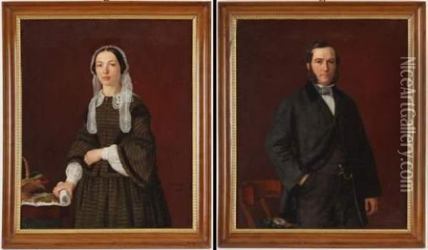 Portrait D'homme Et Portrait De Femme Oil Painting - Claus Anton Kolle