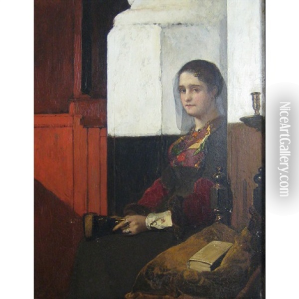 Seated Woman With Veil Oil Painting - Christoffel Bisschop