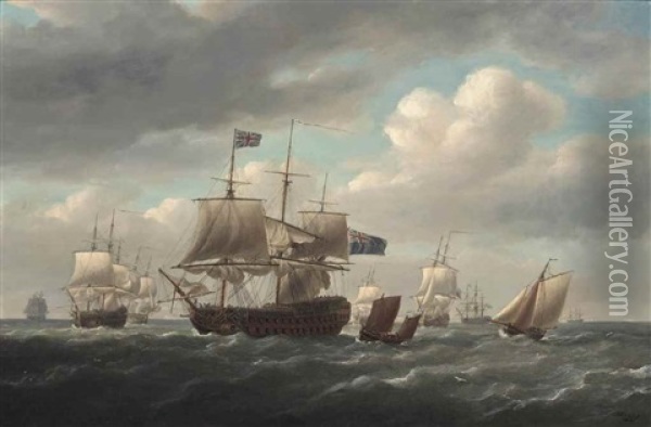A Squadron Of The Blue Heading Down The Channel Off The Downs Oil Painting - Nicholas Pocock