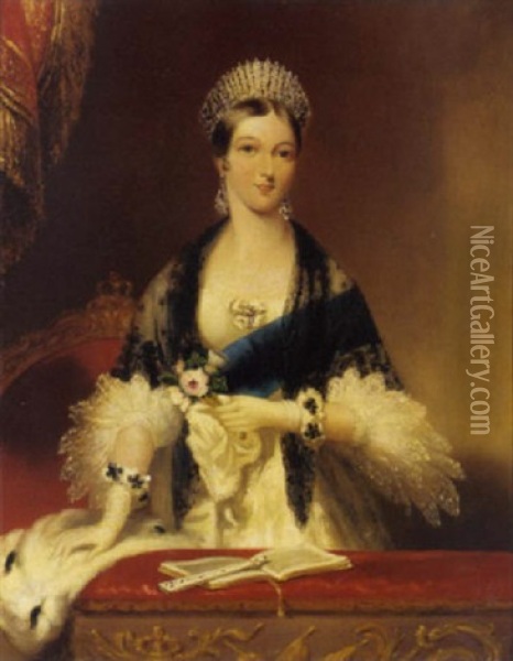Portrait Of Queen Victoria At The Opera Oil Painting - Edmond Thomas Parris