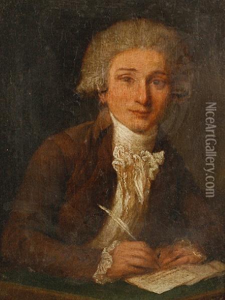 Portrait Of A Gentleman, Half Length, Seatedat A Desk, Writing A Letter Oil Painting - Augustin Esteve