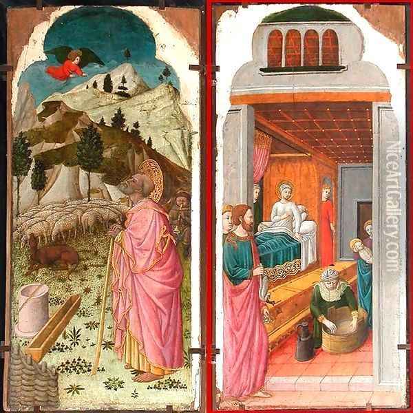 The Angel Appearing to Joachim; The Birth of the Virgin Oil Painting - Giovanni Da Rimini