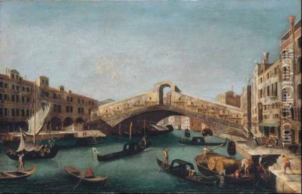 Venezia, Veduta Del Canal Grande Con Il Ponte Di Rialto Oil Painting - Michele Marieschi