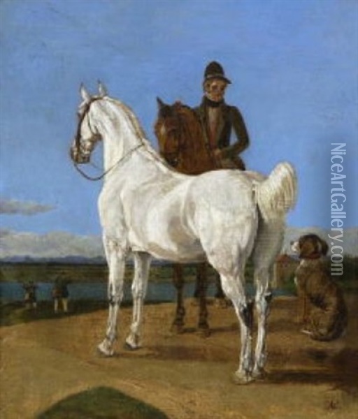 Reiter, Schimmel Und Hund Oil Painting - Wilhelm Alexander Wolfgang von Kobell