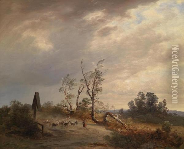 Returning Home Before An Approaching Storm Oil Painting - Joseph Wenglein