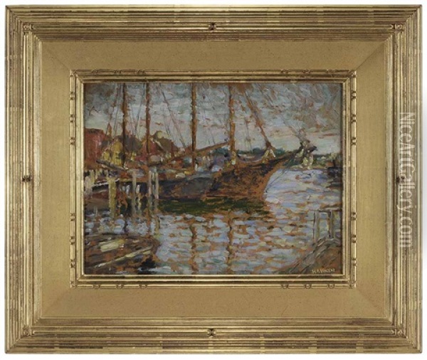 Boats In A Harbor Oil Painting - Harry Aiken Vincent