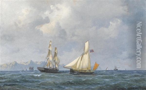 Shipping In Norwegian Waters Oil Painting - Carl Waldemar Olson