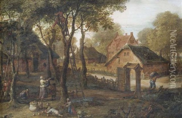 Apfelernte In Einem Hollandischen Dorf Oil Painting - Peter Gysels