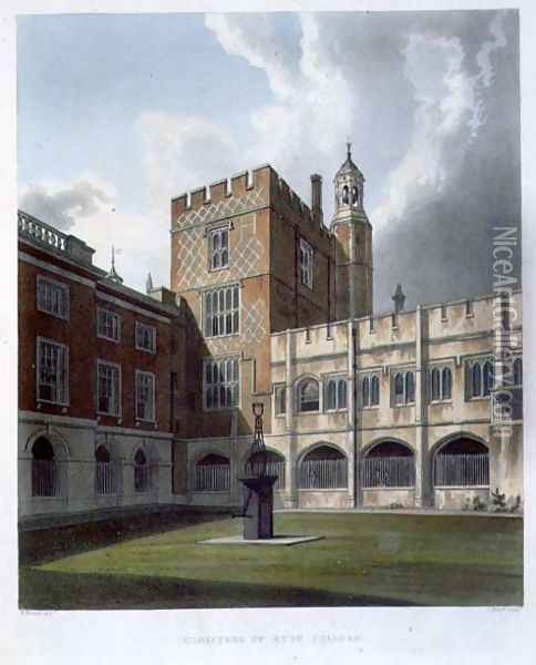 Cloisters of Eton College, from History of Eton College, part of History of the Colleges, engraved by J. Bluck (fl.1791-1831) pub. by R. Ackermann, 1816 Oil Painting - William Westall