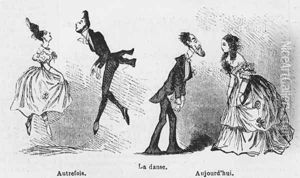 Caricature of dance, illustration from 'L'Illustration', 1847 Oil Painting - Amedee Charles Henri de Noe (Cham)