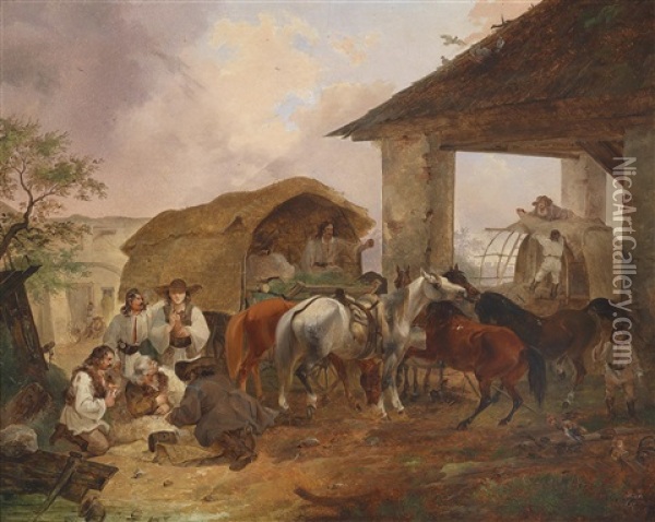 Kroatische Bauern Beim Kartenspiel Oil Painting - Joseph Heicke
