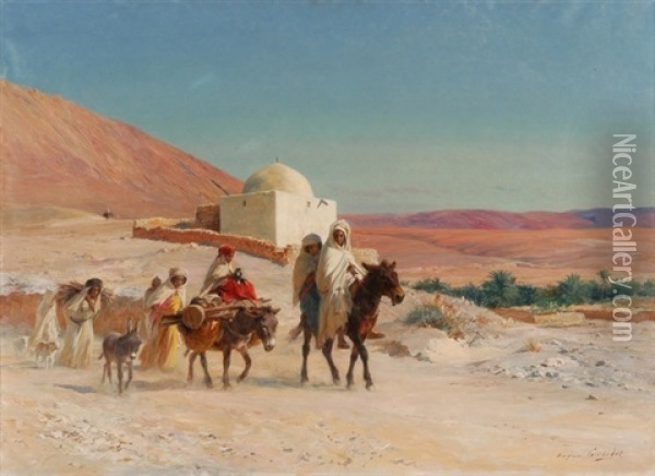 Karawane In Der Algerischen Wuste Oil Painting - Eugene Alexis Girardet