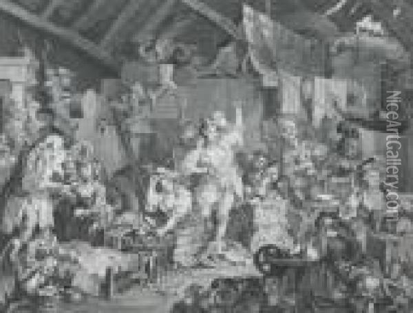 Strolling Players, The Chairing, Southwalk Fair Oil Painting - William Hogarth