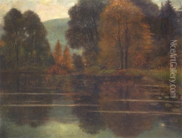 Herbstliche Teichlandschaft Oil Painting - Paul Spangenberg