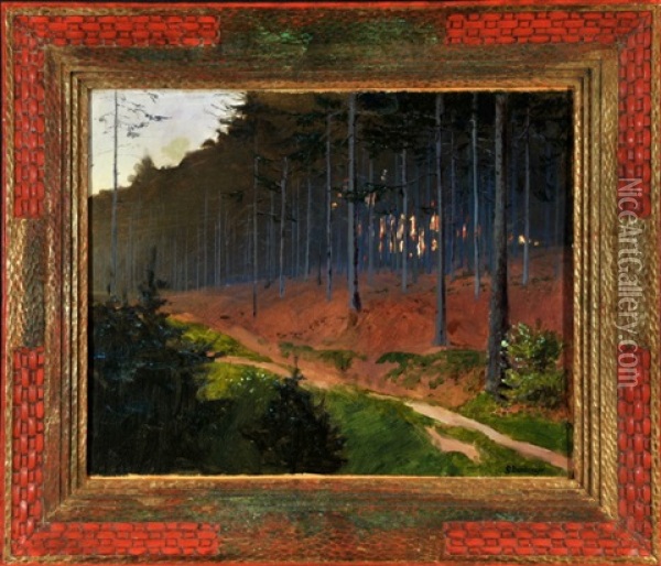 Waldweg Oil Painting - Gustav Bamberger