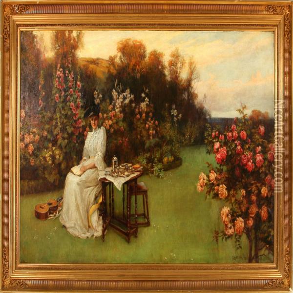 Young Lady In A Flower Garden Oil Painting - William Gilbert Foster