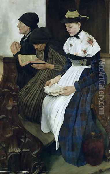Three Women in Church, 1882 Oil Painting - Wilhelm Leibl