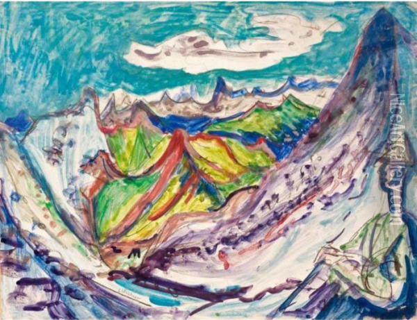 A Mountain View With Wanderer Oil Painting - Ernst Ludwig Kirchner